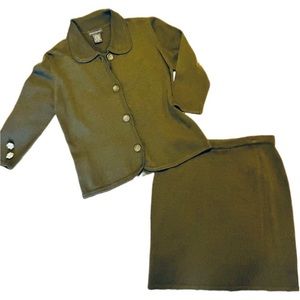 Banana Republic Black Label Cardigan & Mini Skirt Sweater Set Wool Blend Olive